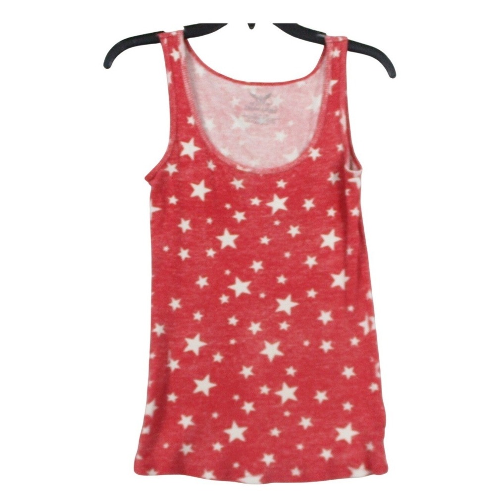 Faded Glory Girls Red White‎ Star Print Tank Top Ribbed Scoop Neck Size M 8-10